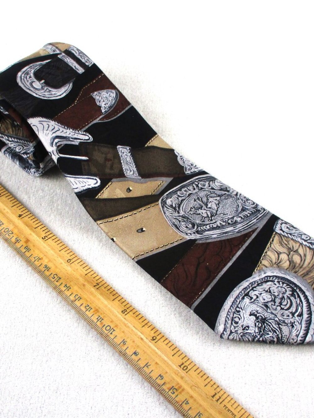 Western Tie 100% Silk Vintage 1990s Roper Cowboy Belts and Buckles
